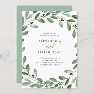 Olive Branches  Einfache Hochzeit in Wasserfarben Einladung