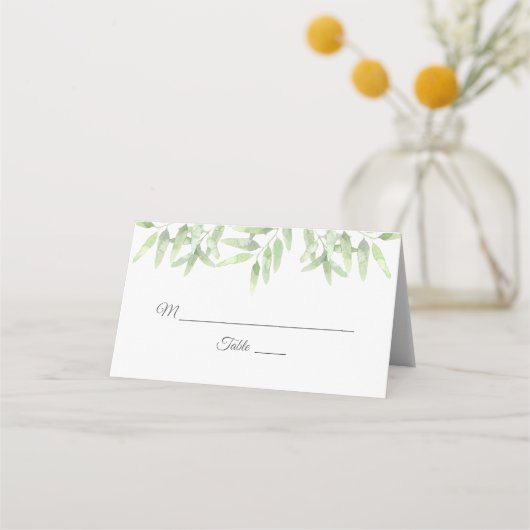 Olive Branches in Aquarellfarben. Botanische Hochz Platzkarte (Vorderseite)