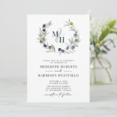 Olive Branches Monogram Wreath Wedding Einladung (Stehend Vorderseite)