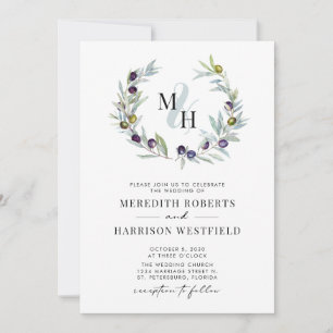 Olive Branches Monogram Wreath Wedding Einladung