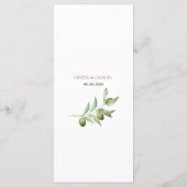 Olive Branches Watercolor Rustic Wedding Menu Menükarte (Rückseite)