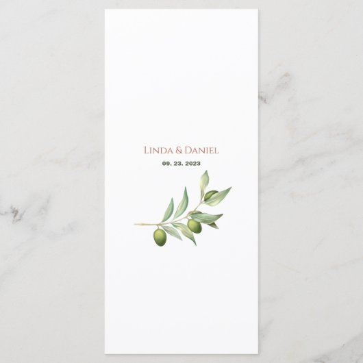 Olive Branches Watercolor Rustic Wedding Menu Menükarte (Rückseite)