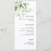 Olive Branches Watercolor Rustic Wedding Menu Menükarte (Vorderseite)