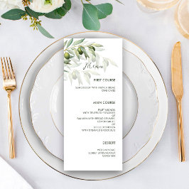 Olive Branches Watercolor Rustic Wedding Menu Menükarte