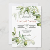 Olive Branches Watercolor Rustikale Hochzeit Einladung (Vorderseite)