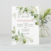 Olive Branches Watercolor Rustikale Hochzeit Einladung (Stehend Vorderseite)