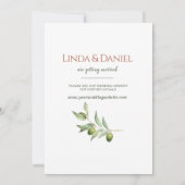 Olive Branches Watercolor Rustikale Hochzeit Save The Date (Rückseite)