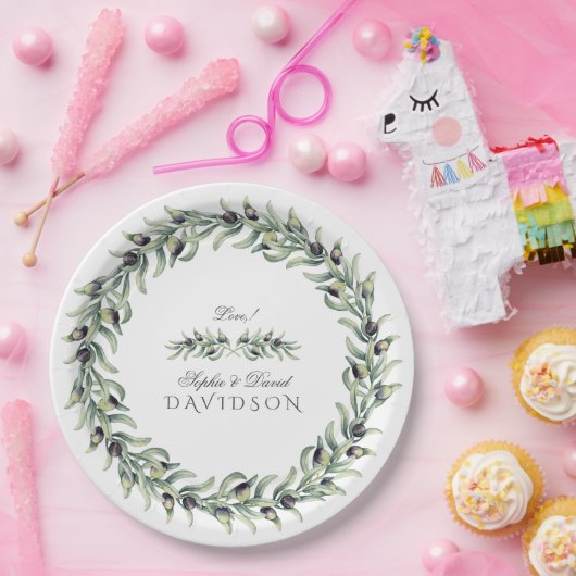 Olive Branches Wreath Wedding Pappteller (Party)