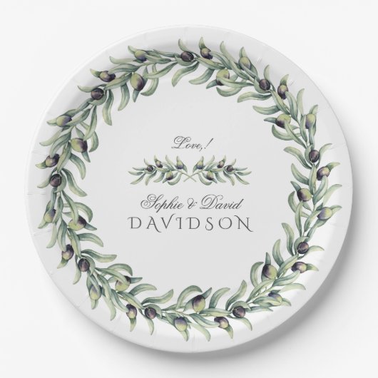 Olive Branches Wreath Wedding Pappteller (Vorderseite)