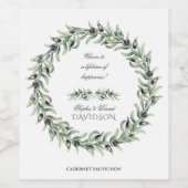 Olive Branches Wreath Wedding Weinetikett (Einzelnes Label)