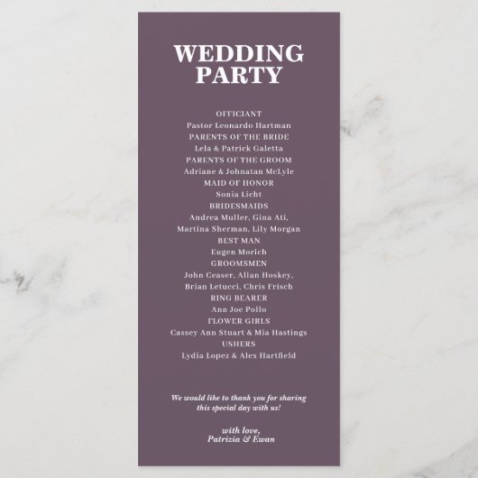 Olive Brown Wedding Flat Programm (Rückseite)