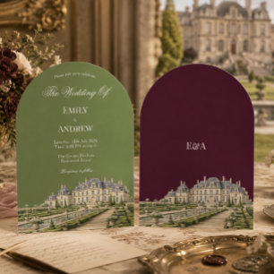 Olive & Burgundy Englischer Landsitz Landhochzeit Einladung