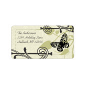Olive Butterfly Swirl Whimsical Rücksendeadresse Adressaufkleber (Vorne)