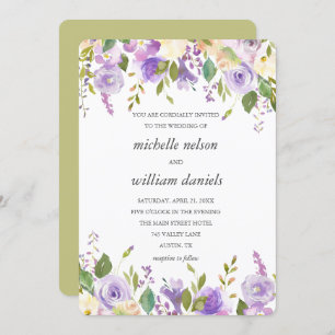 Olive   Chic Lavender Watercolor Floral Wedding Einladung