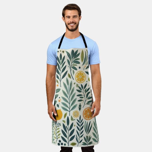 Olive & Citrus Print Schürze (Getragen)