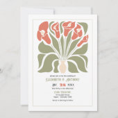 Olive & Coral Clay Abstract Floral Boho Wedding Einladung (Vorderseite)
