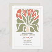Olive & Coral Clay Abstract Floral Boho Wedding Einladung (Vorne/Hinten)