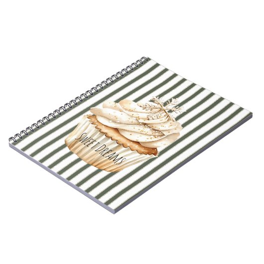 Olive Cream Stripes Snowflake Cupcake Christmas Notizblock (Linke Seite)