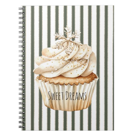 Olive Cream Stripes Snowflake Cupcake Christmas Notizblock (Vorderseite)