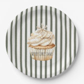 Olive Cream Stripes Snowflake Cupcake Christmas Pappteller (Vorderseite)