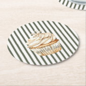 Olive Cream Stripes Snowflake Cupcake Christmas Runder Pappuntersetzer (Angewinkelt)