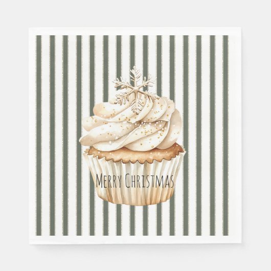 Olive Cream Stripes Snowflake Cupcake Christmas Serviette (Vorderseite)
