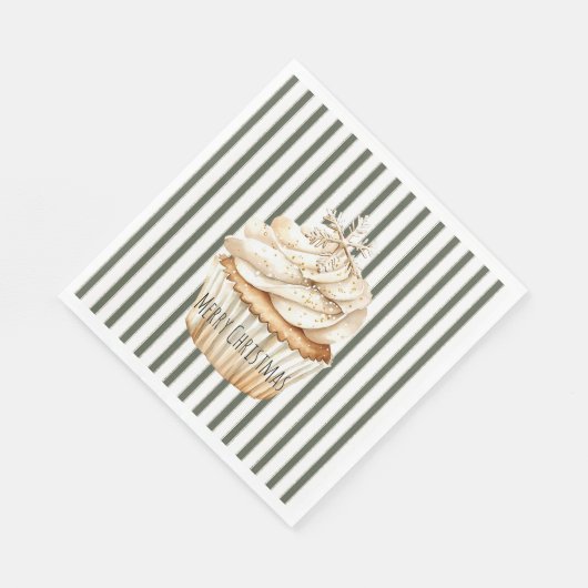 Olive Cream Stripes Snowflake Cupcake Christmas Serviette (Ecke)