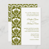 Olive Damask Hochzeitseinladungen Einladung (Vorne/Hinten)