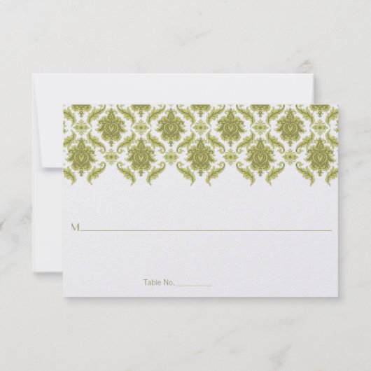 Olive Damask Hochzeitstisch-Platzkarten Einladung (Rückseite)
