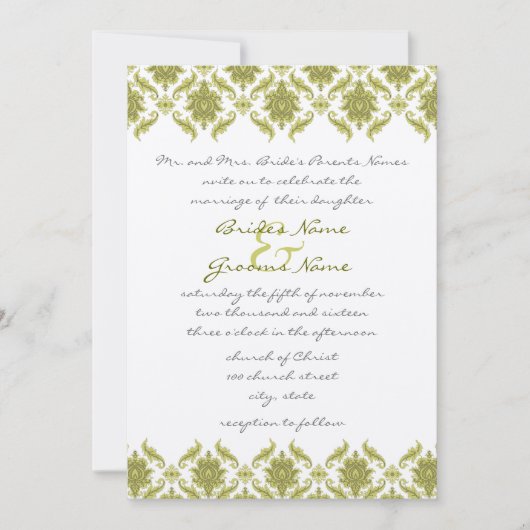 Olive Damask Monogram Wedding Einladung (Vorderseite)