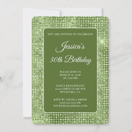 Olive Disco Glitzer 30. Geburtstag Einladung (Vorderseite)