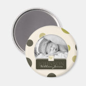 Olive Dot Print Birth Ankündigung Magnet (Vorderseite/Rückseite)