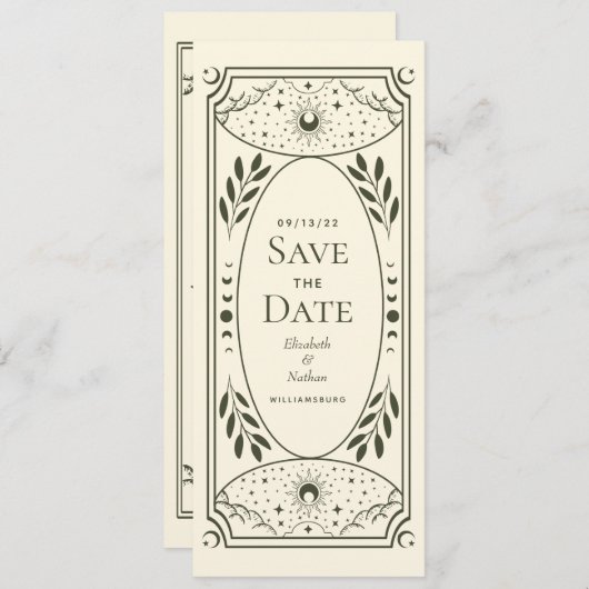 Olive Elegante Mystical Tarot Card Save the Date Einladung (Vorne/Hinten)