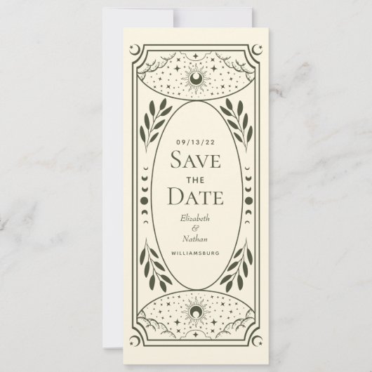 Olive Elegante Mystical Tarot Card Save the Date Einladung (Vorderseite)
