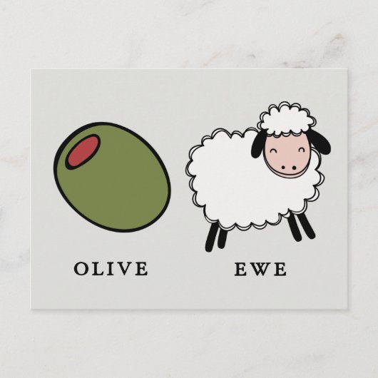 Olive Ewe Liebe Puns Postkarte (Vorderseite)