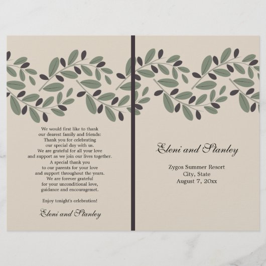 Olive Farm Garland und Kranz Hochzeitsprogramm (Vorderseite)