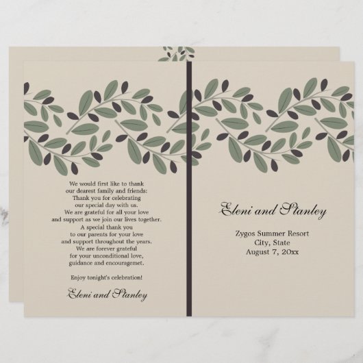 Olive Farm Garland und Kranz Hochzeitsprogramm (Vorne/Hinten)