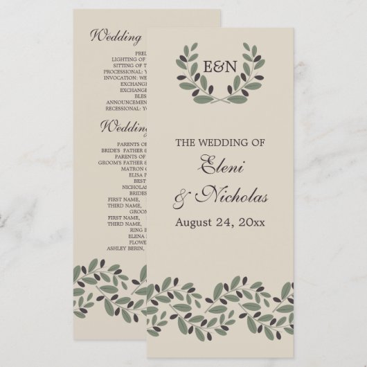 Olive Farm Garland und Kranz Hochzeitsprogramm Programm (Vorne/Hinten)
