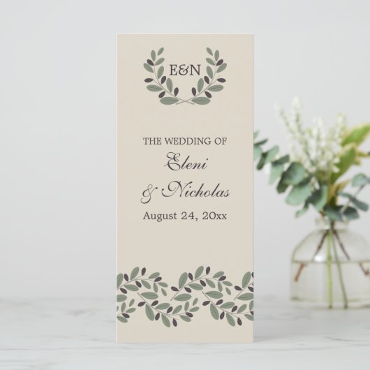 Olive Farm Garland und Kranz Hochzeitsprogramm Programm (Stehend Vorderseite)