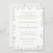 Olive Floral Line Art Border All-in-one Wedding Einladung (Vorderseite)