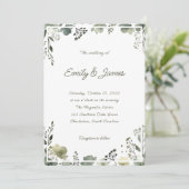 Olive Floral Wedding Einladung (Stehend Vorderseite)