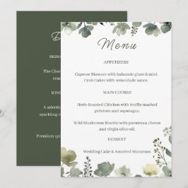 Olive Floral Wedding Menükarte