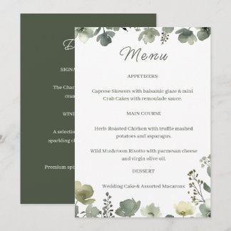 Olive Floral Wedding Menükarte