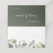 Olive Floral Wedding Platzkarte (Außenseite Aufgefaltet)