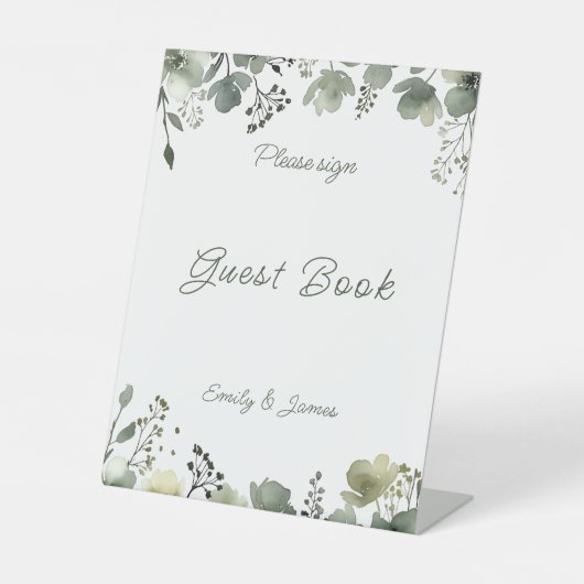 Olive Floral Wedding Sockelschild (Vorderseite)