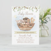 Olive Foliage Noah's Ark Boys Baby Shower Einladung (Stehend Vorderseite)
