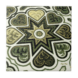 Olive Folk Art Hearts Trivet/Tile Fliese