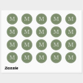 OLIVE FOREST GREEN Black Monogram Letter Runder Aufkleber (Blatt)