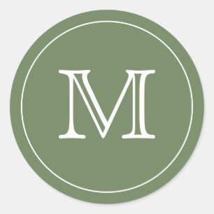 OLIVE FOREST GREEN Black Monogram Letter Runder Aufkleber