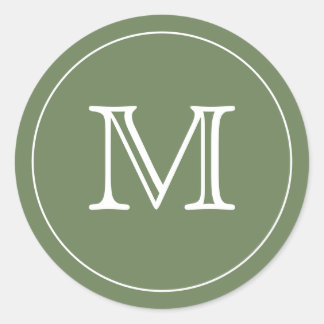 OLIVE FOREST GREEN Black Monogram Letter Runder Aufkleber